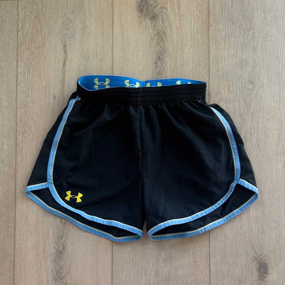 Under Armour Black Shorts with Blue and Yellow Accents